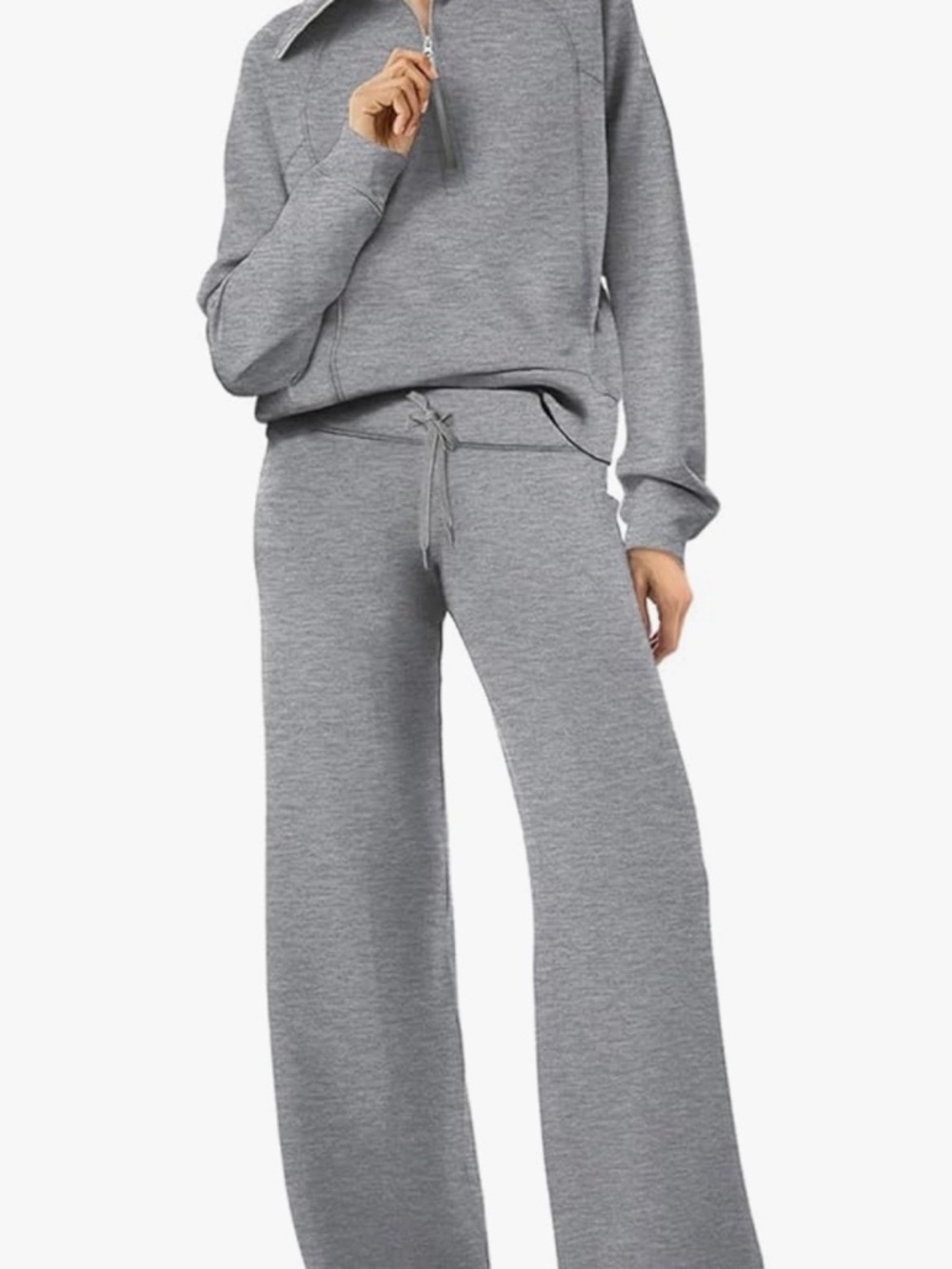Women’s Gray Wide-Leg Lounge Set - Casual Pullover & Drawstring Pants